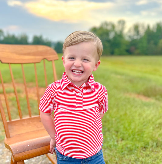 BOYS RED STRIPE POLO