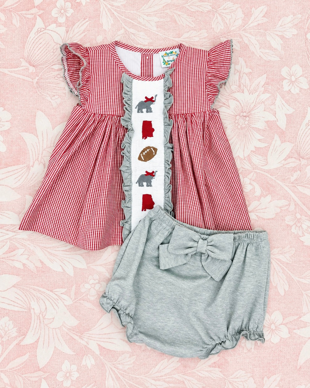 GIRL 'KIDS IN CRIMSON' SMOCKED BLOOMER SET