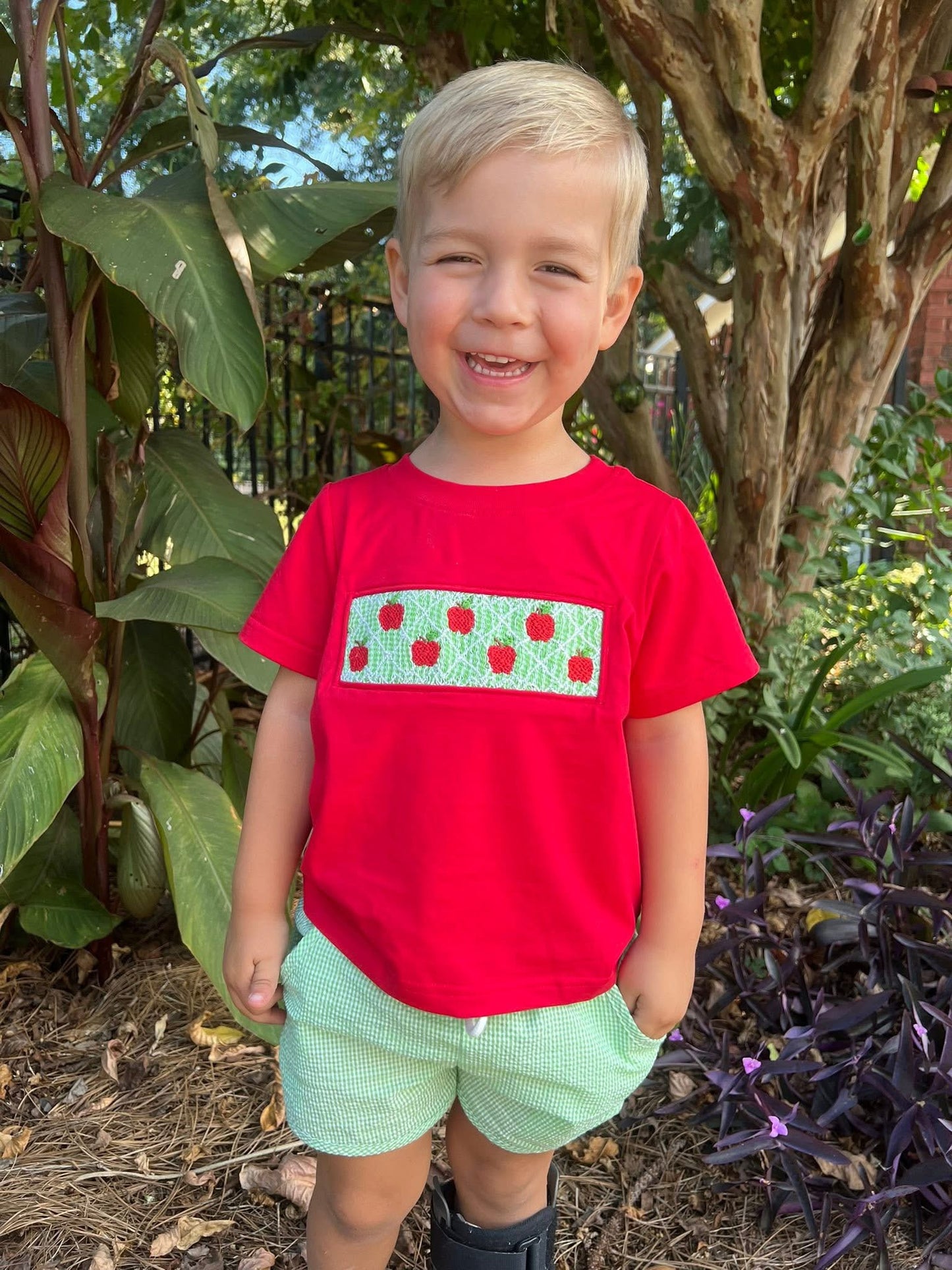 APPLE GEO SMOCKED BOY SHORT SET