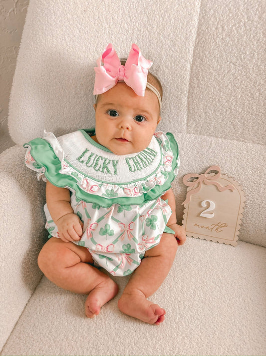 “LUCKY CHARM” SHAMROCK SMOCK GIRL BUBBLE