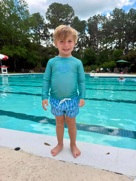 BOYS HARLEE FLORAL SWIM TRUNKS + RASHGUARD SET