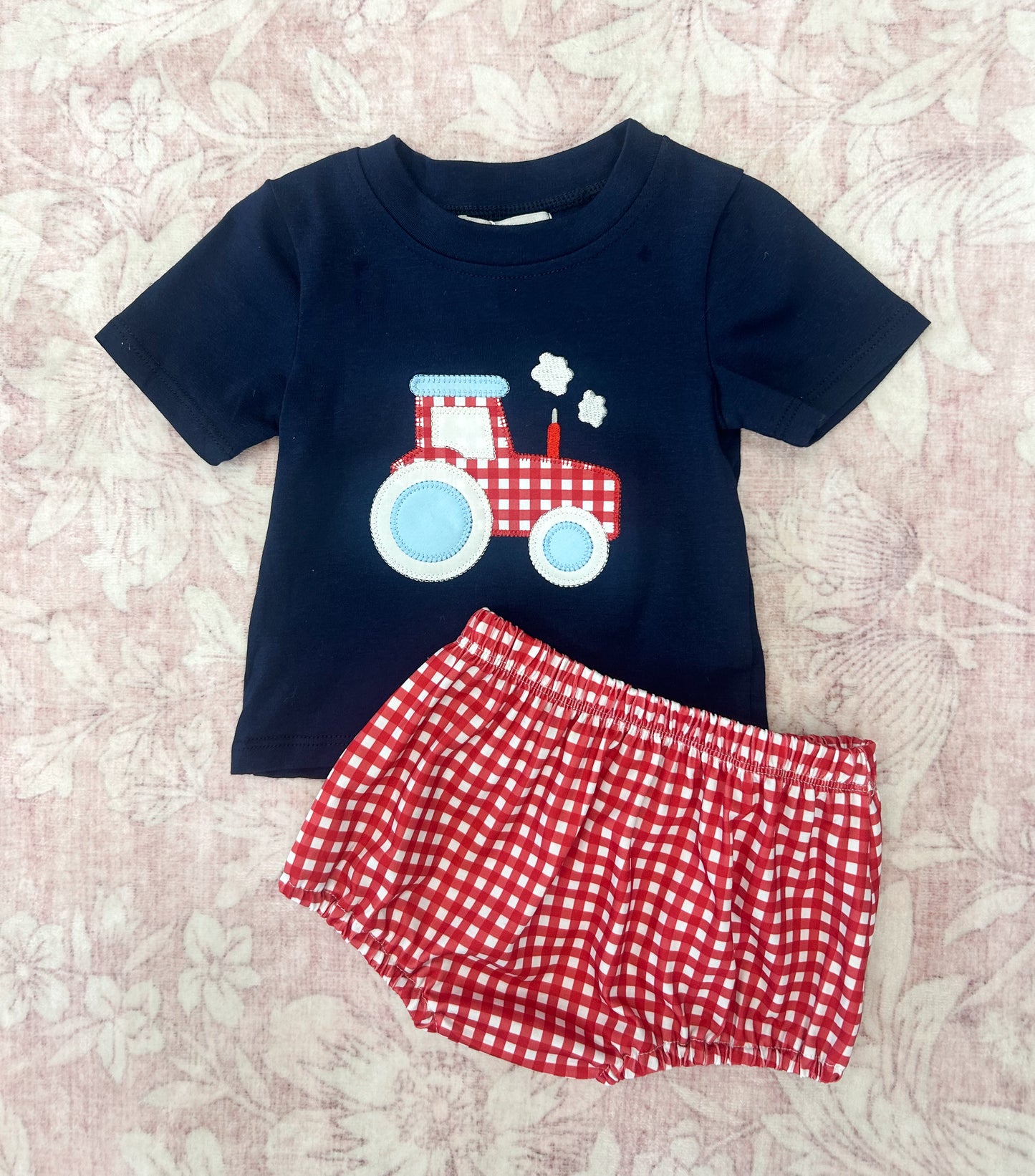 BOY TRACTOR RIDE APPLIQUE DIAPER SET