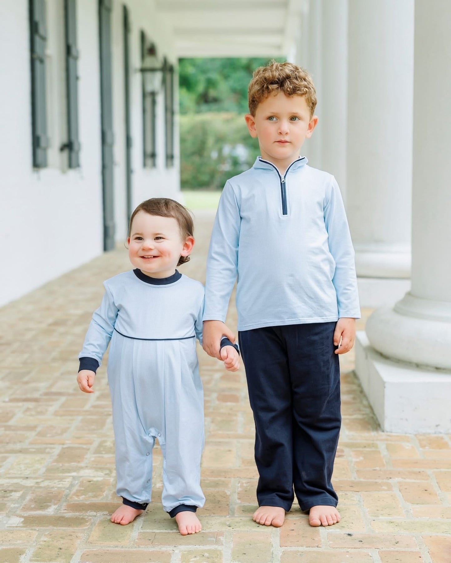 BOYS BLUE GINGHAM PULLOVER PANT SET