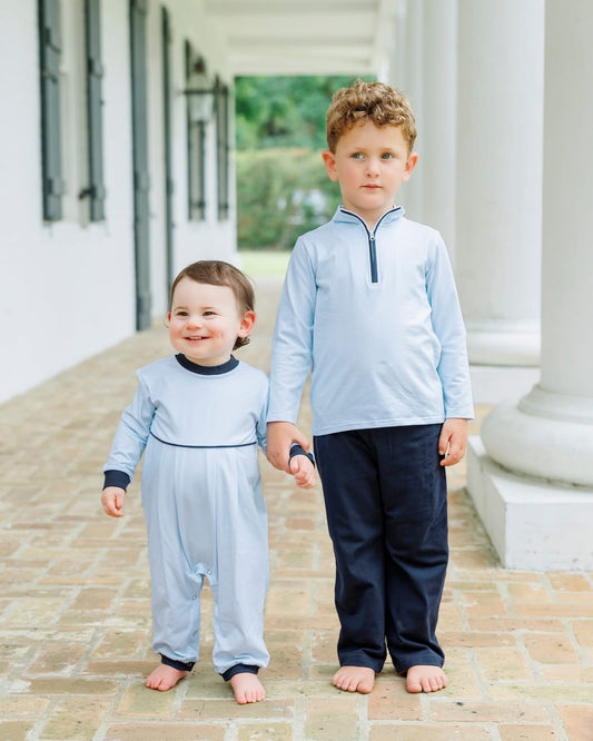 BOYS BLUE GINGHAM PULLOVER PANT SET