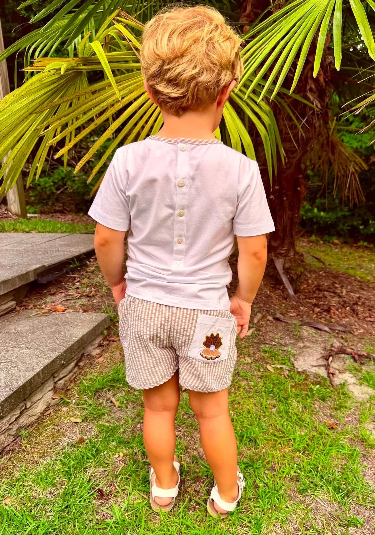 BOY SEERSUCKER SHELLS SHORTIE SET