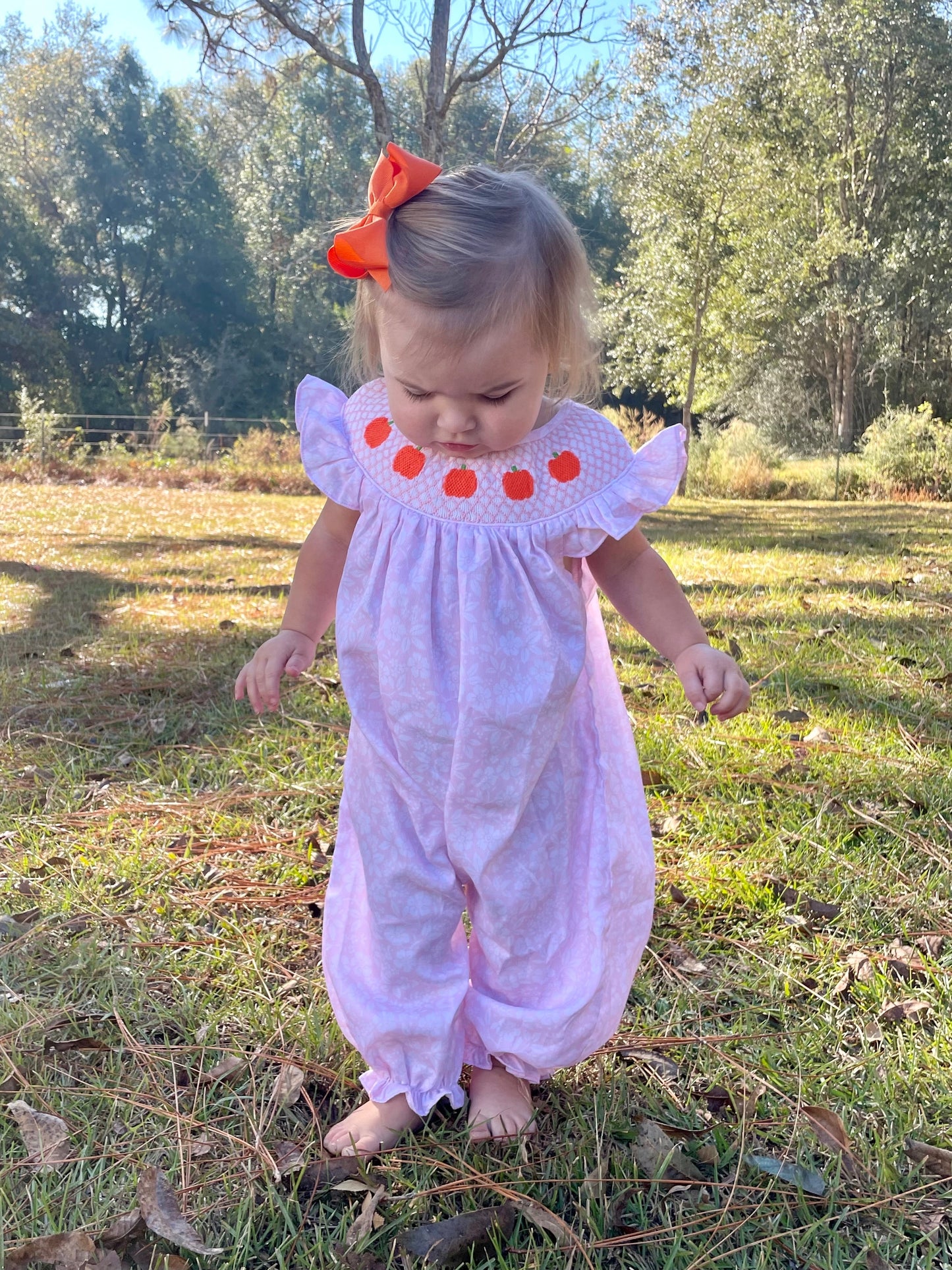 SWEET PUMPKIN GEO SMOCK ROMPER