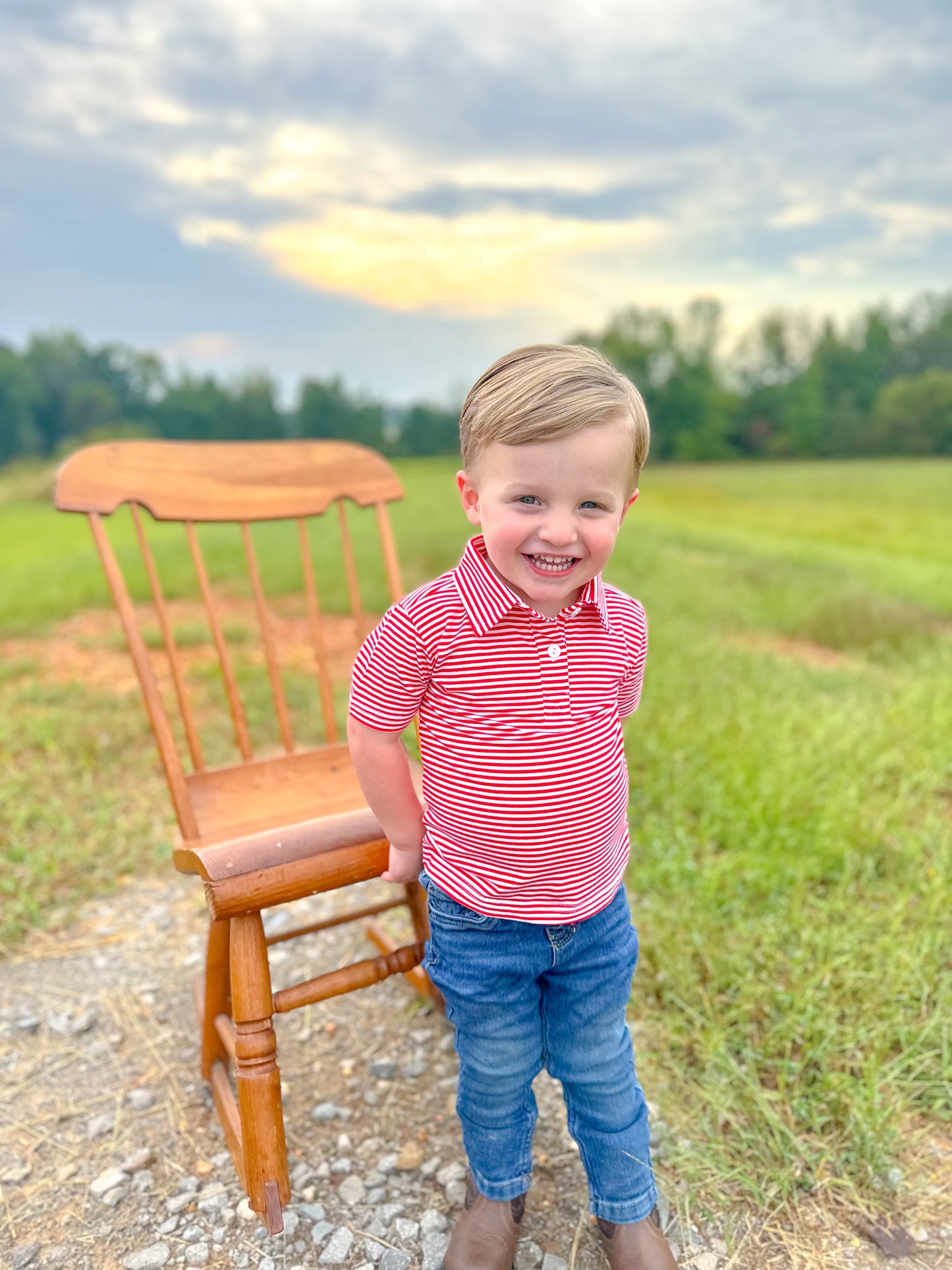 BOYS RED STRIPE POLO