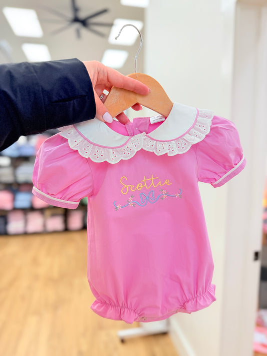 EYELET LACE PINK WOVEN GIRL BUBBLE