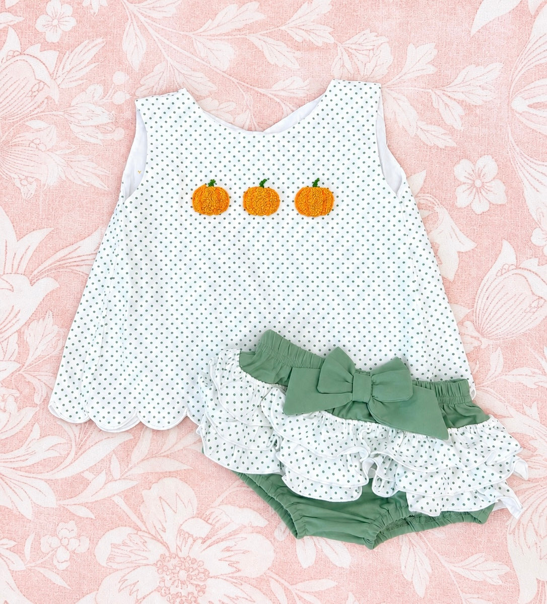 GIRL FRENCH KNOT PUMPKIN TRIO BLOOMER SET