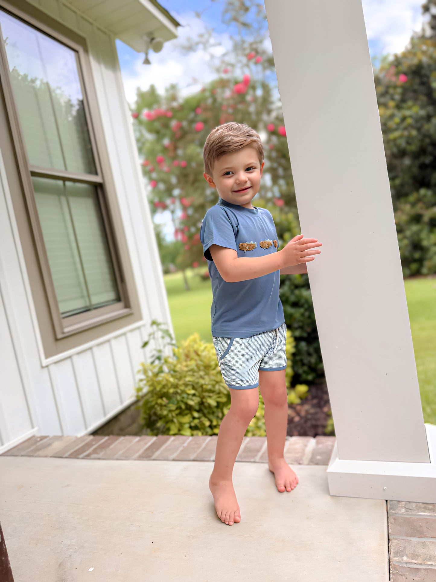 BOYS FRENCH KNOT FISH SHORTIE SET