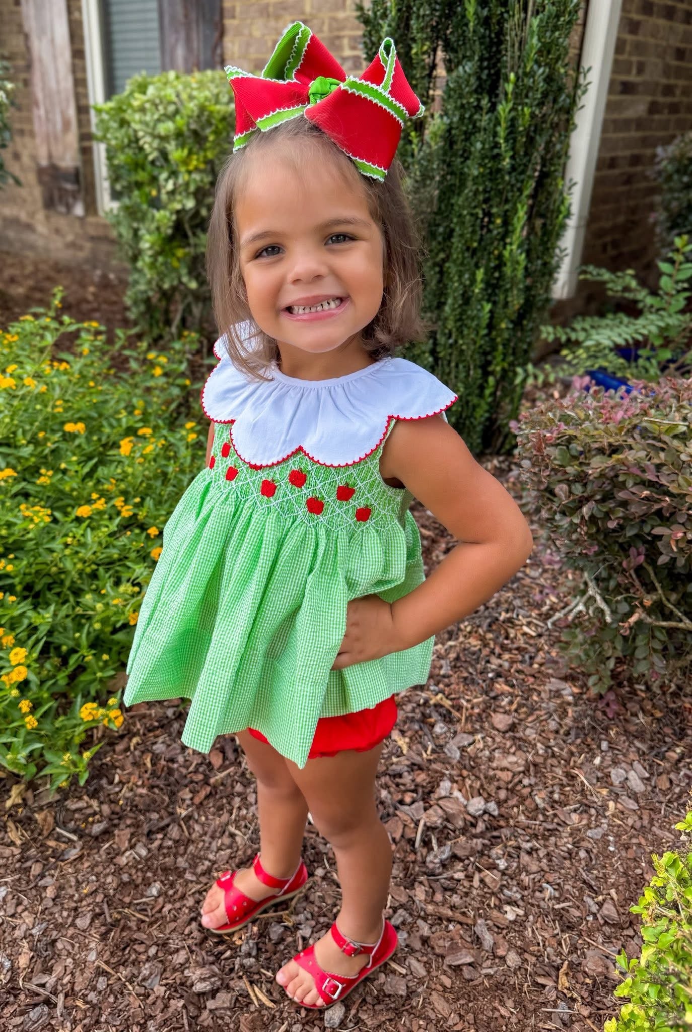 APPLE GEO SMOCKED BLOOMER SET