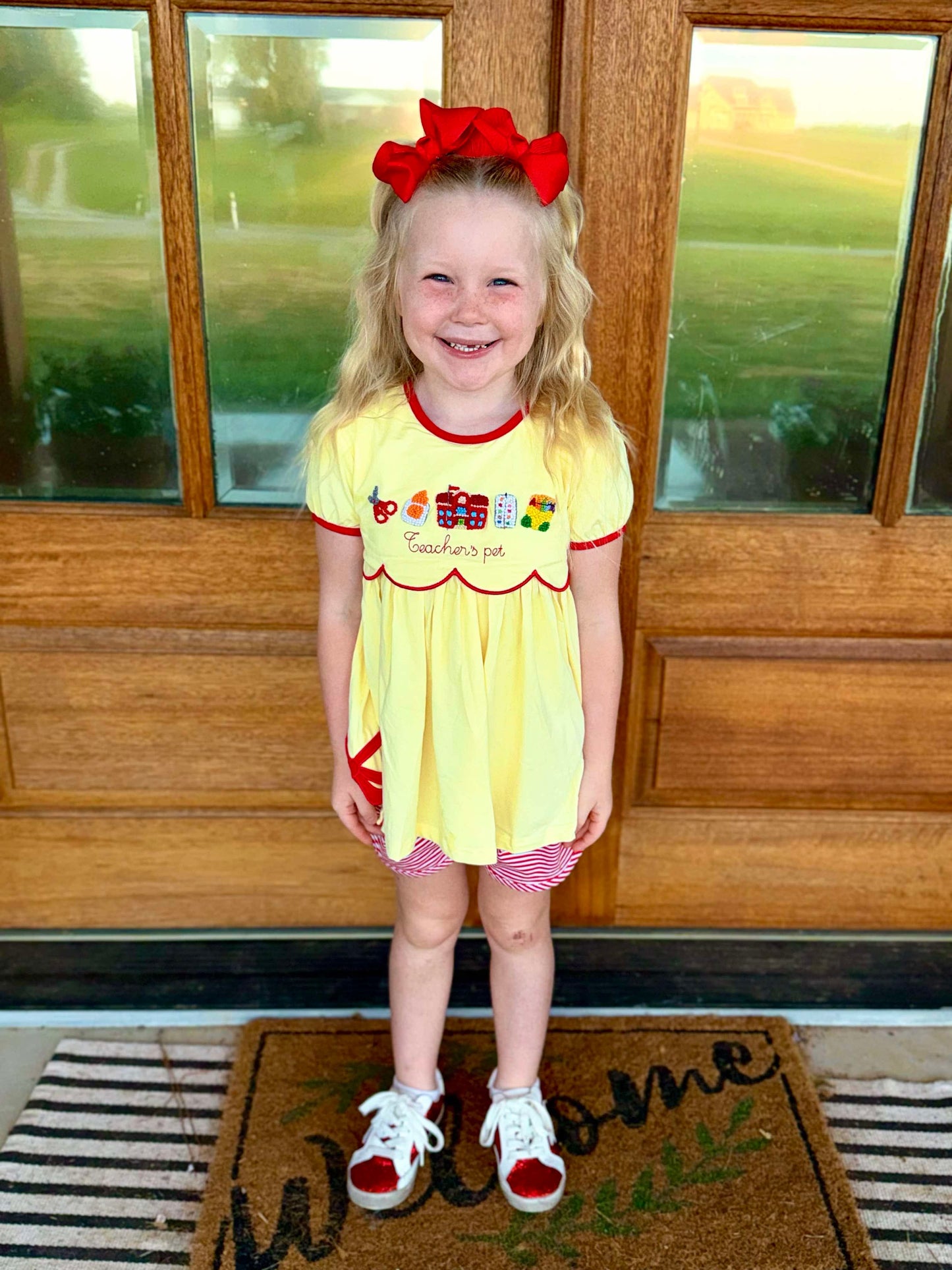 BACK TO SCHOOL FRENCH KNOT GIRL SHORT SET