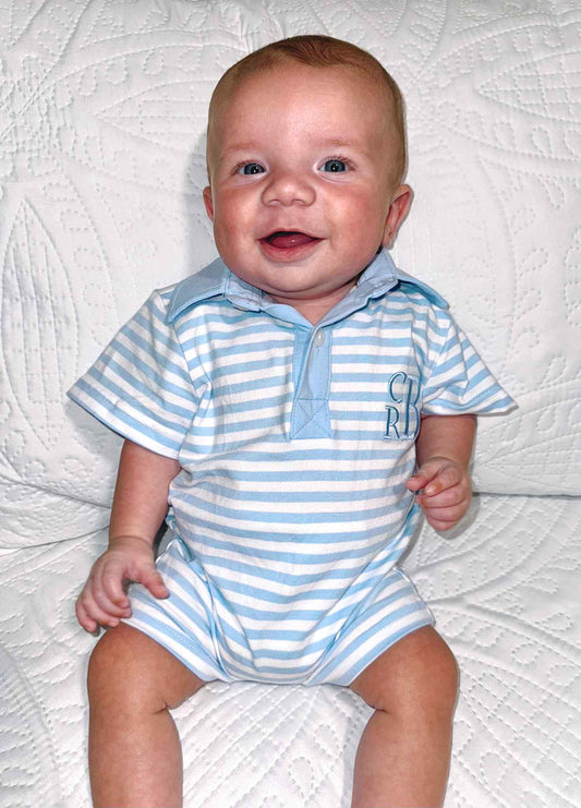 STRIPED MONOGRAM KNIT BOY ROMPER