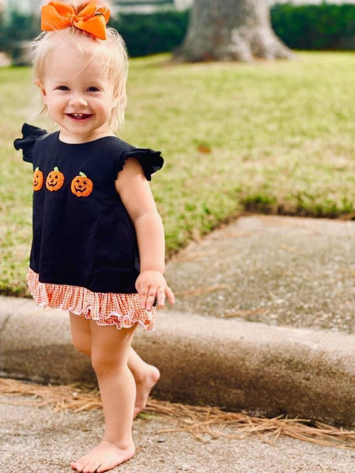 FRENCH KNOT JACK O LANTERN BLOOMER SET