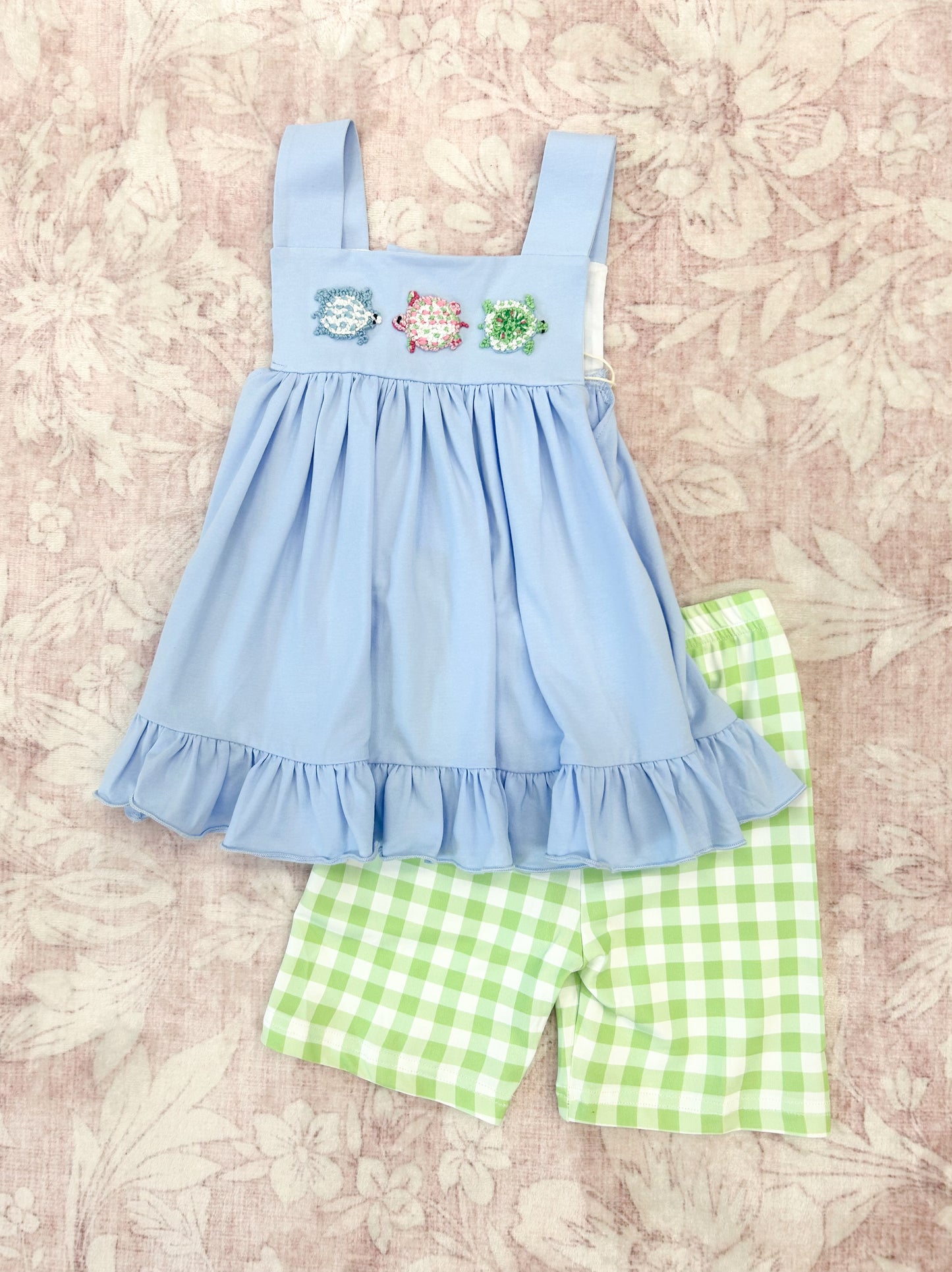 GIRLS FRENCH KNOT SEA TURTLES SHORT SET