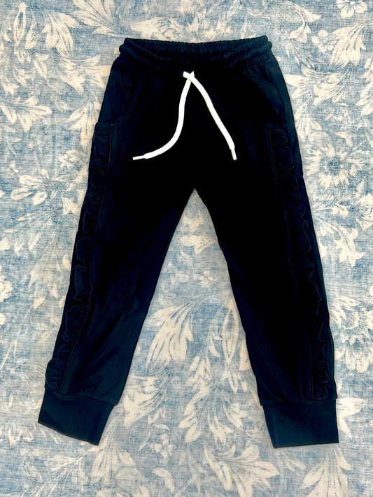 GIRLS BLACK RUFFLE JOGGERS