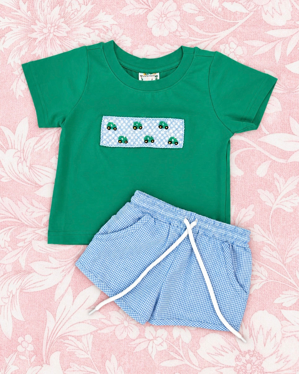 BIG GREEN TRACTOR BOY SHORT SET