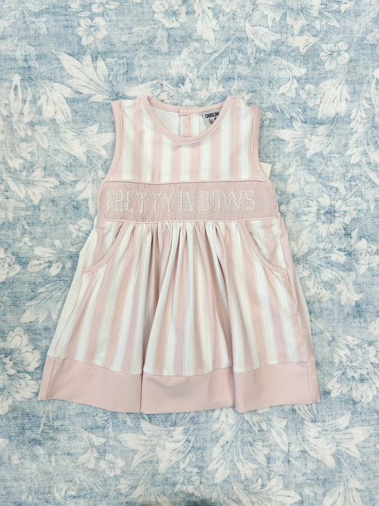 GIRLS CABANA STRIPE SMOCKED DRESS