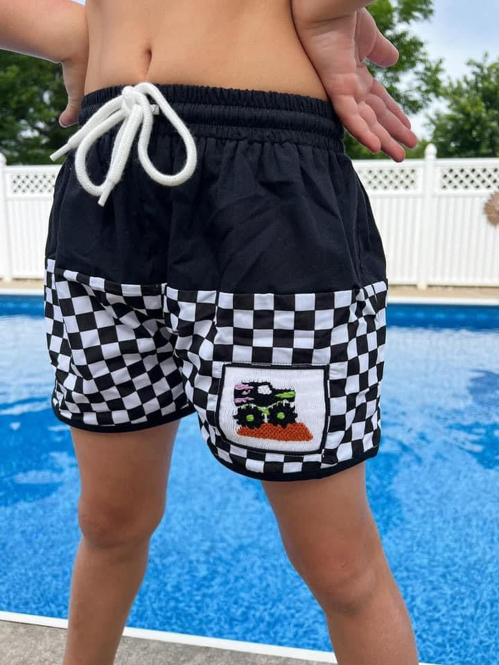 MONSTER JAM SMOCKED SWIM SHORTIE TRUNKS