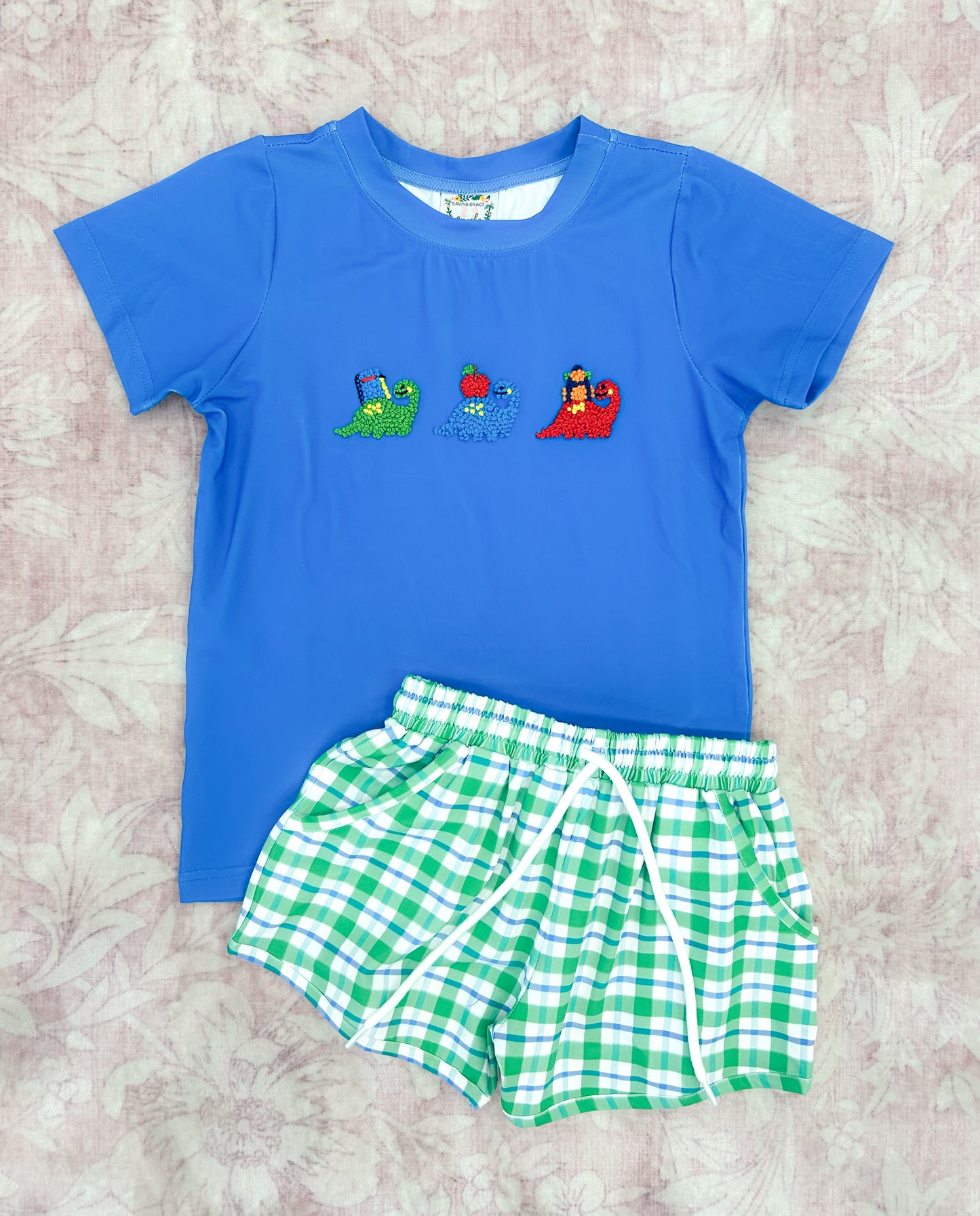 BOY FRENCH KNOT DINO SHORTIE SET
