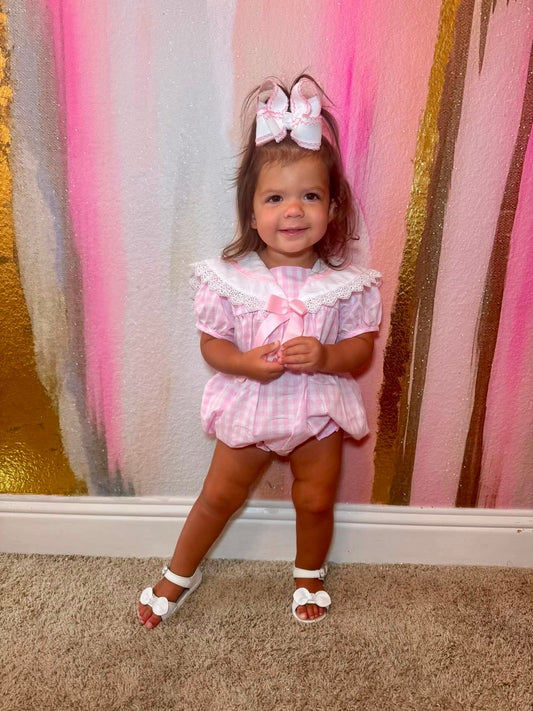 GIRLS PINK GINGHAM SCALLOP BUBBLE