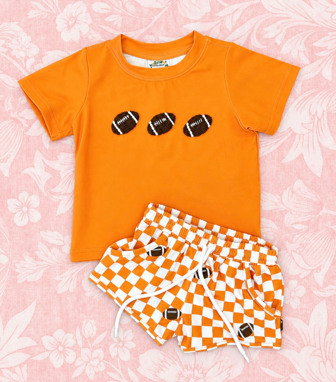 ORANGE & WHITE FOOTBALL BOY SHORT SET