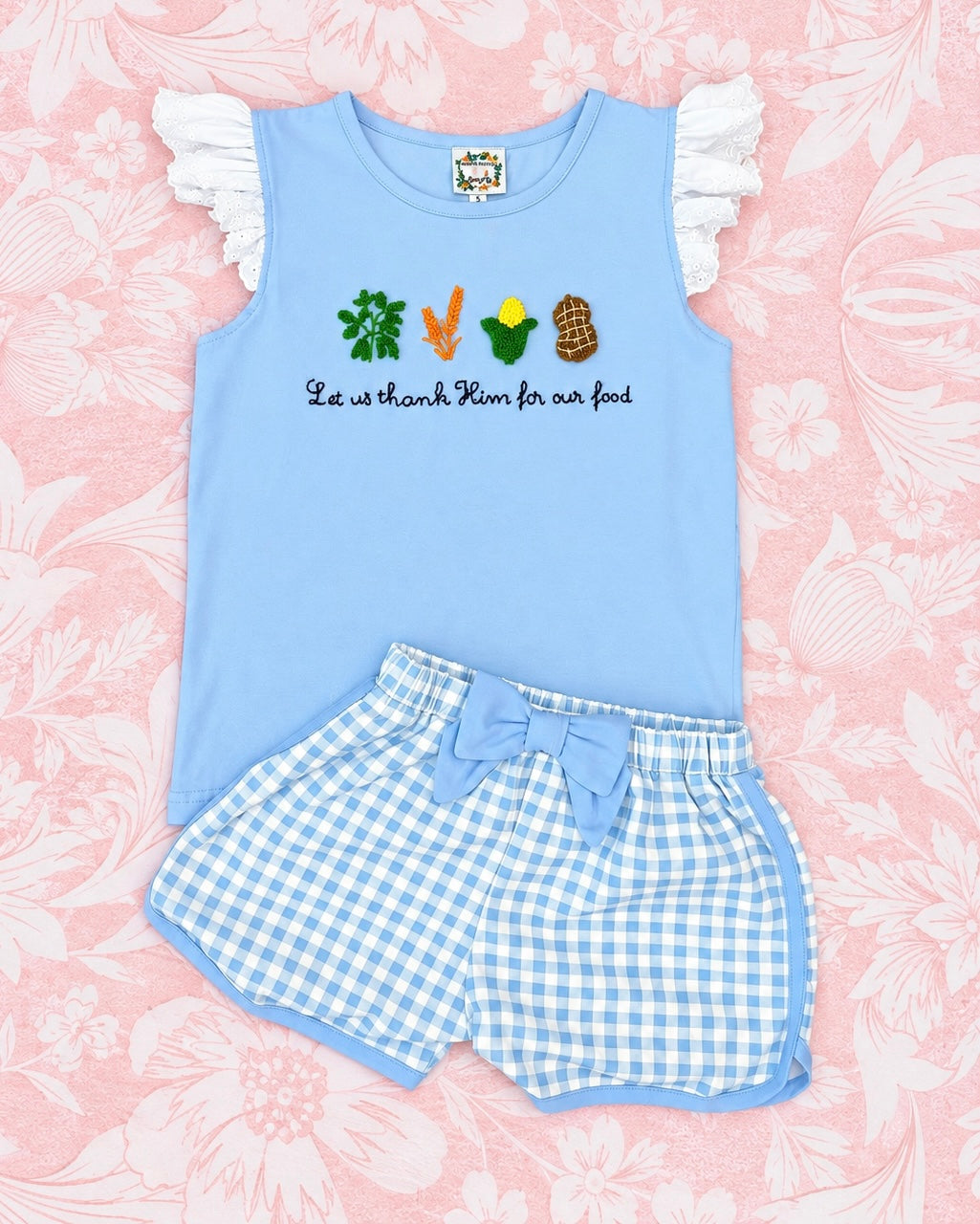 GIRL FRENCH KNOT 'THANK HIM' SHORT SET