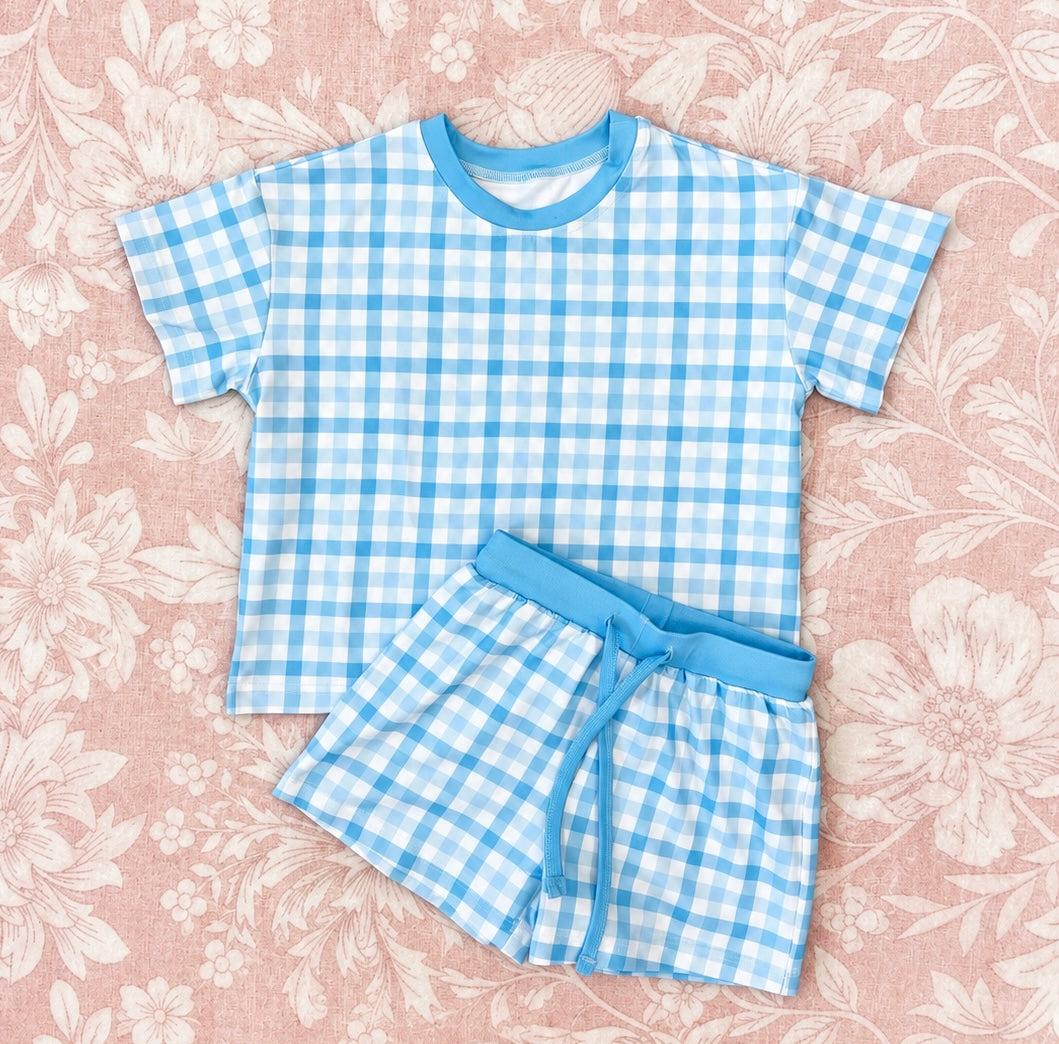 BOYS LOUNGE SETS - BLUE PLAID
