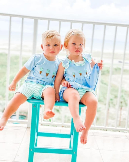 FRENCH KNOT ICE CREAM BOY SHORT SET