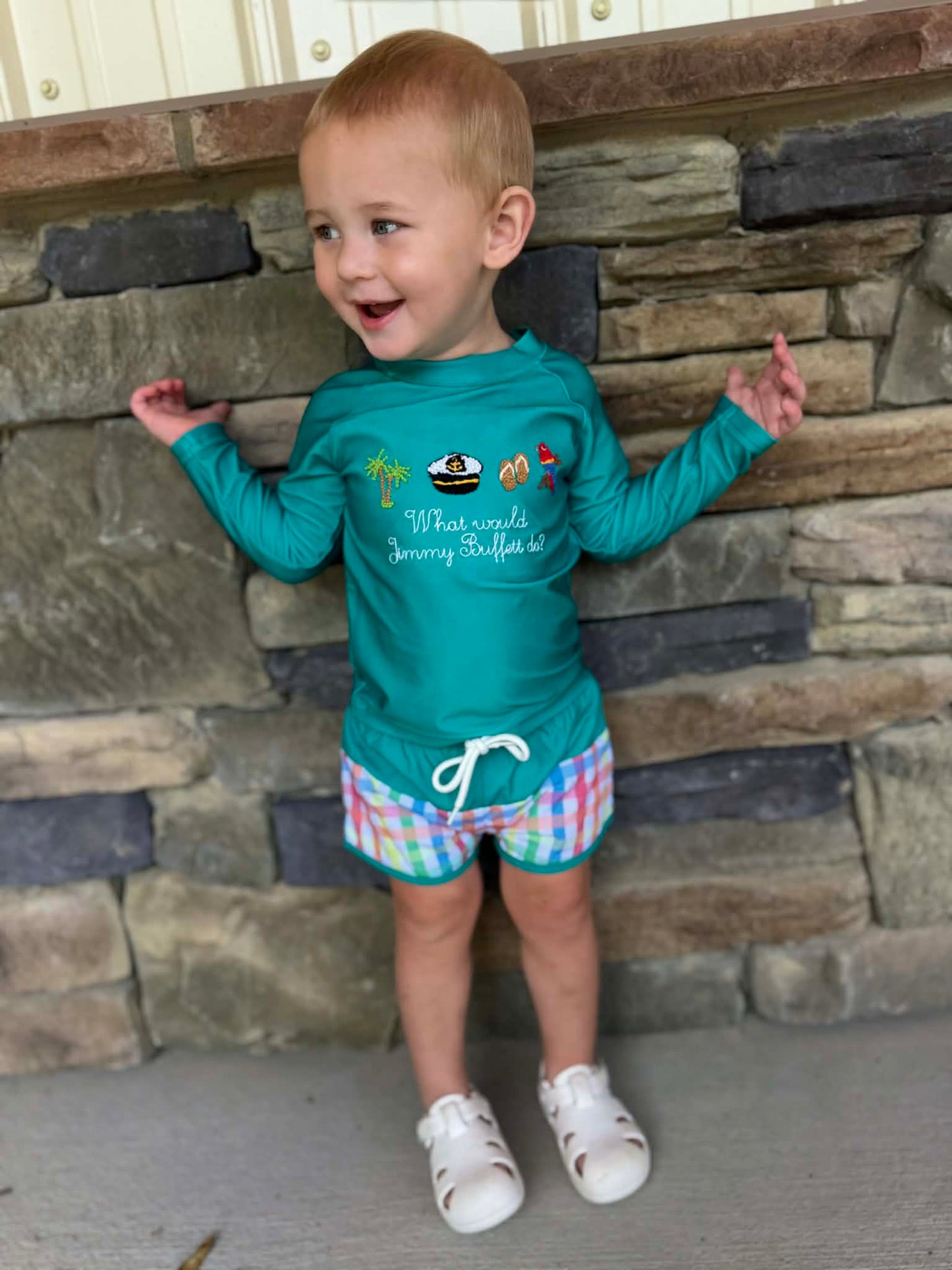 BOYS CHEESEBURGER IN PARADISE SHORTIE SWIM TRUNK SET