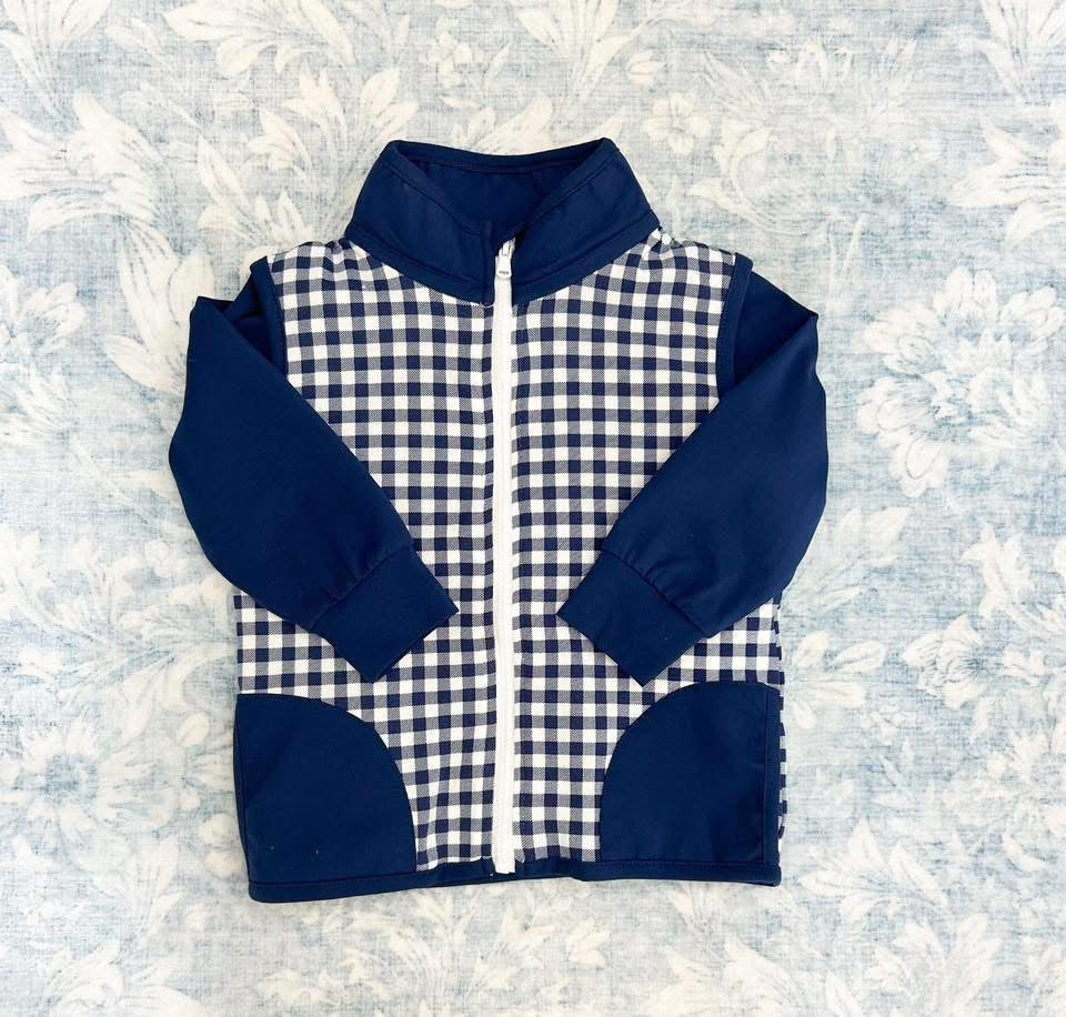 NAVY GINGHAM VEST SET