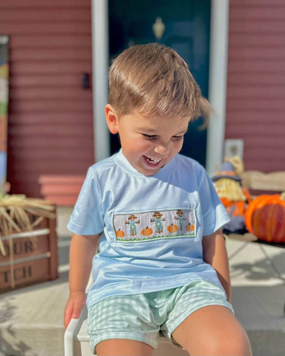 BOY HARVEST BLESSINGS SMOCKED SHORT SET