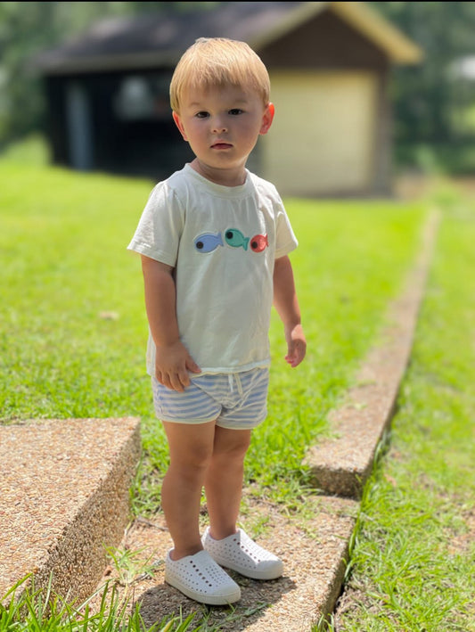 APPLIQUE FISHIES BOY SHORT SET