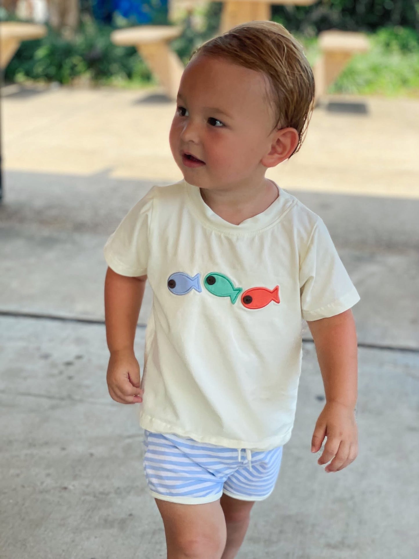 APPLIQUE FISHIES BOY SHORT SET