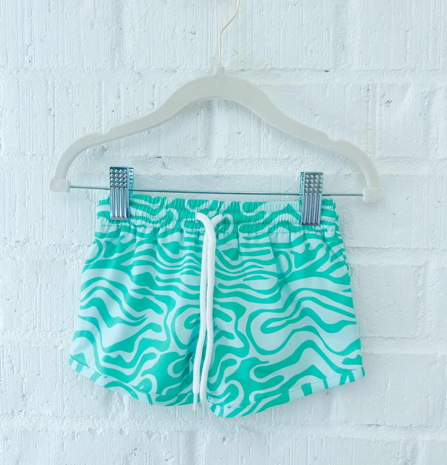BOYS TOTALLY FUNKY TEAL SWIM TRUNKS