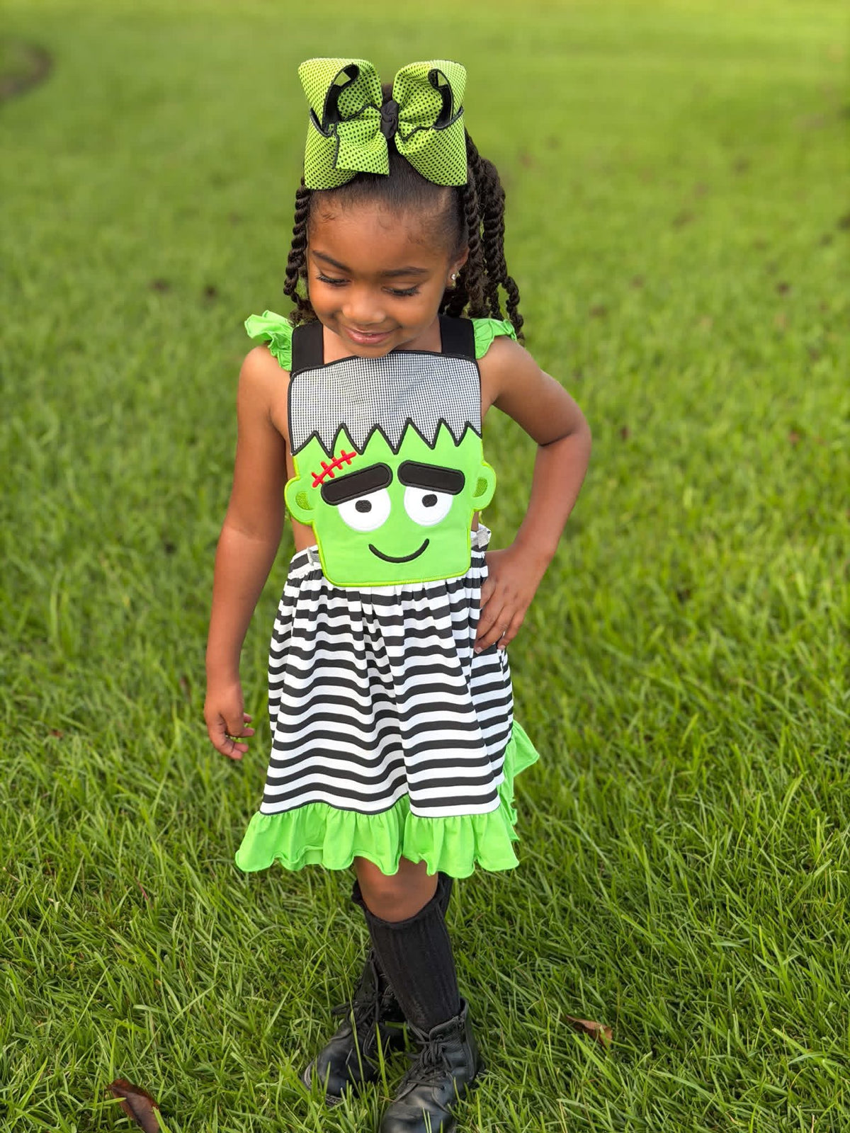 GIRL FRANKENSTEIN APPLIQUE DRESS
