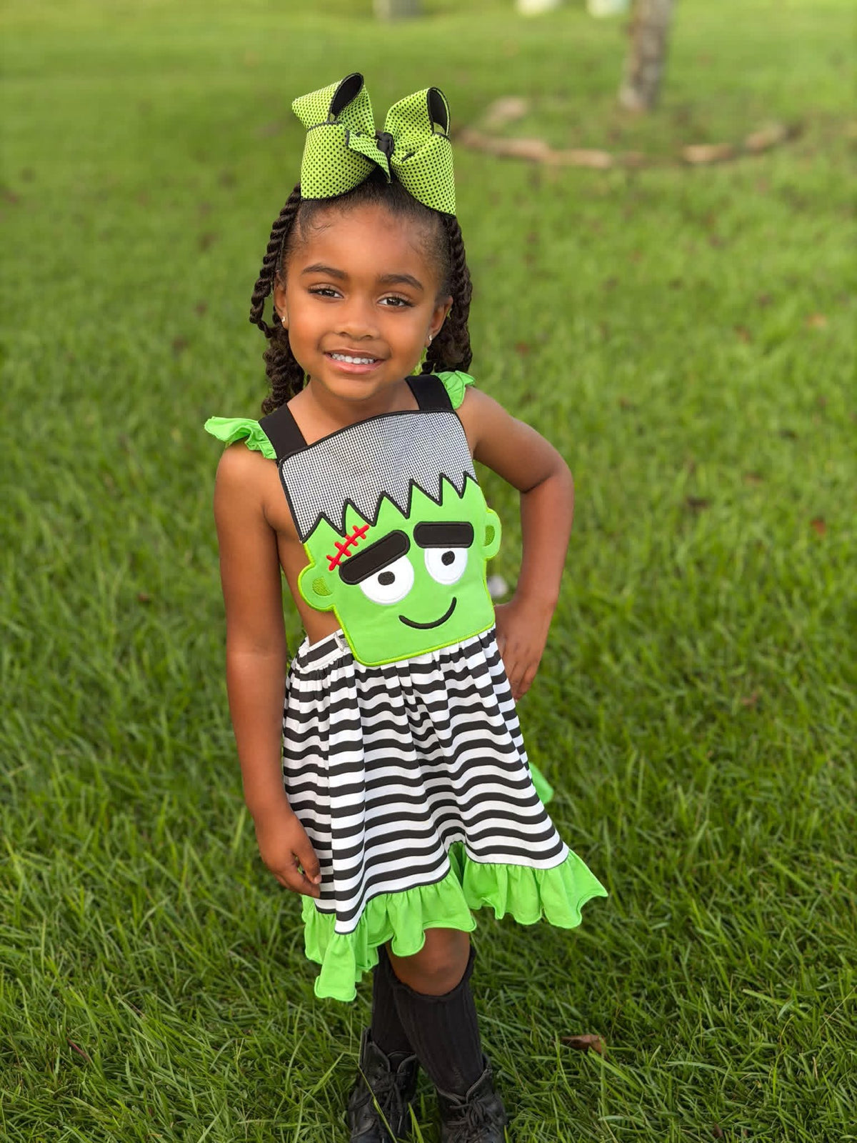 GIRL FRANKENSTEIN APPLIQUE DRESS