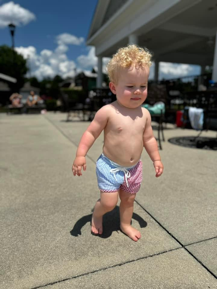 SUMMER SEERSUCKER SWIM BOY SHORTIE TRUNKS