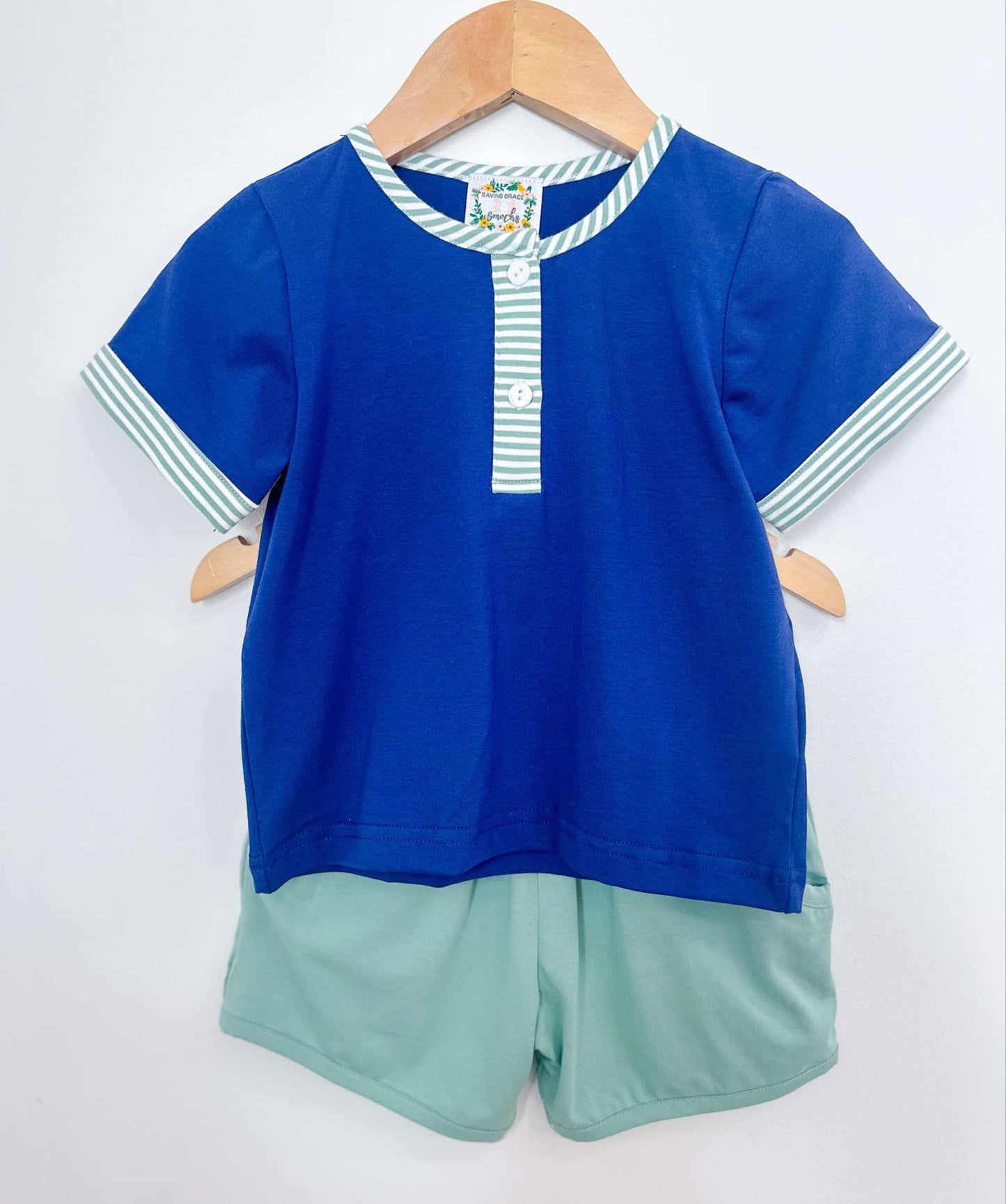 NAVY FLORAL & STRIPES BOY SHORT SET