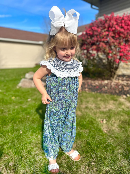 NAVY FLORAL & STRIPES ROMPER