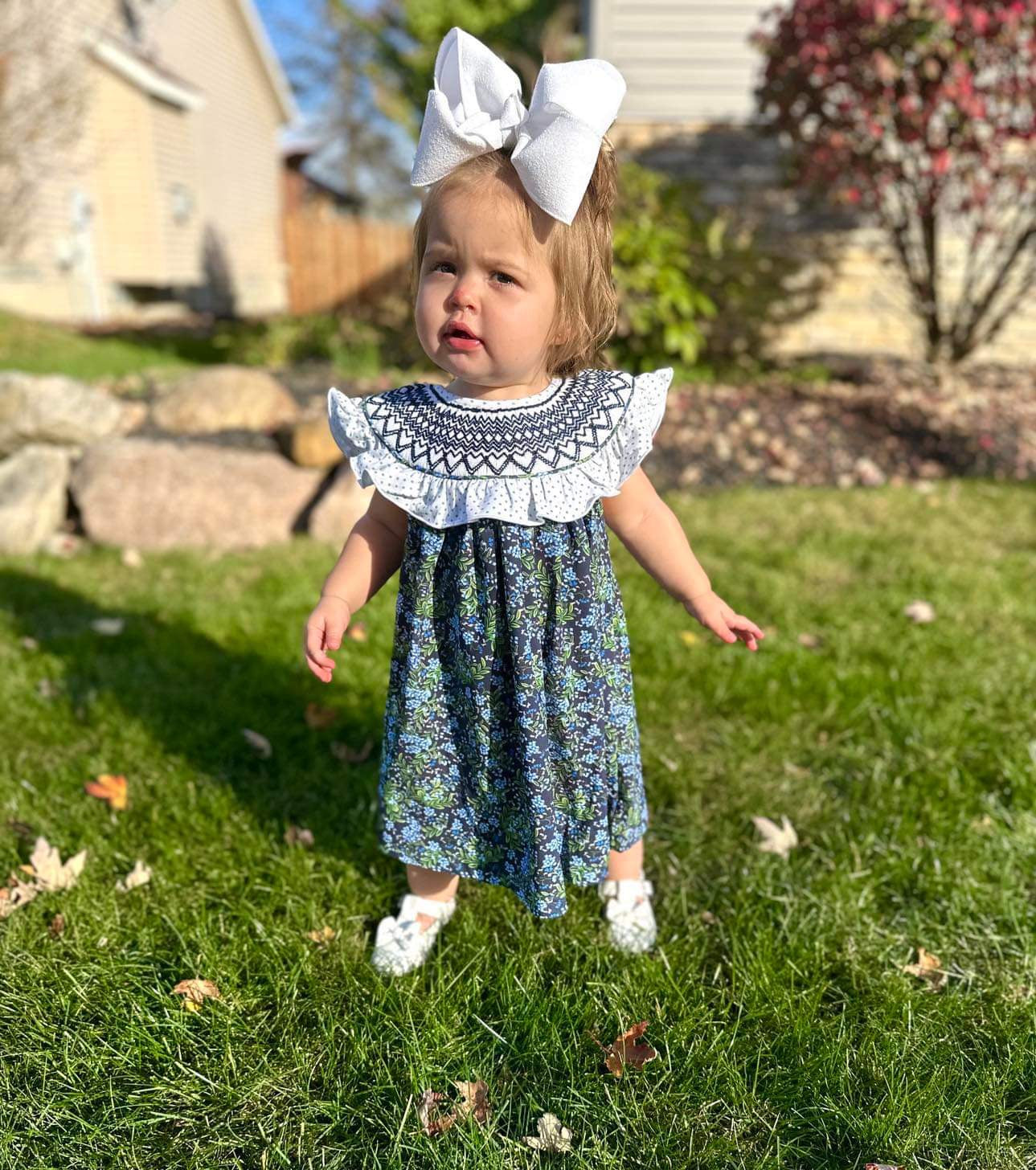 NAVY FLORAL & STRIPES DRESS