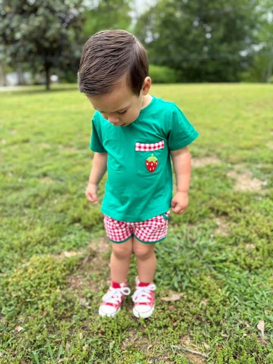 FRENCH KNOT STRAWBERRY PICKIN’ BOY SHORT SET