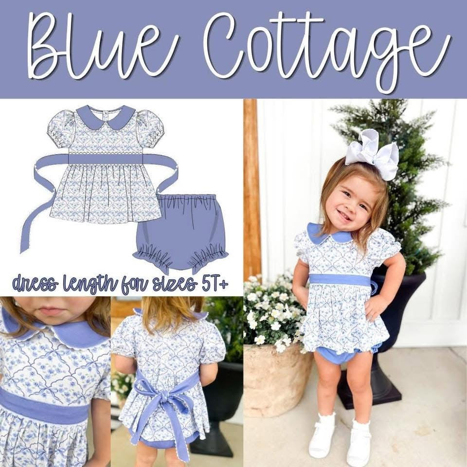 WS PO87: Girls Blue Cottage Bloomer Set