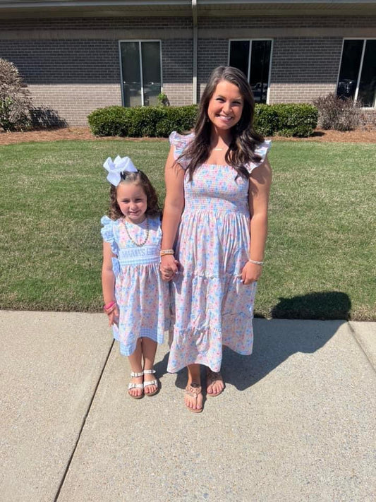 BOTANICAL GINGHAM MOM DRESS