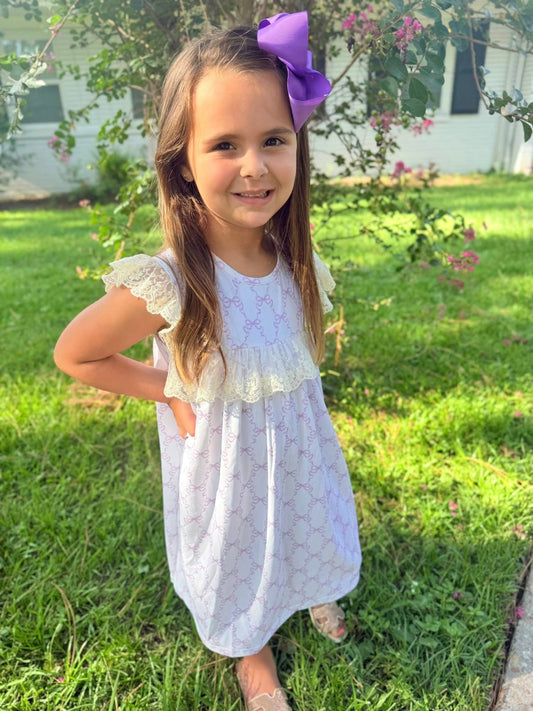 LAVENDER BOW TRELLIS DRESS