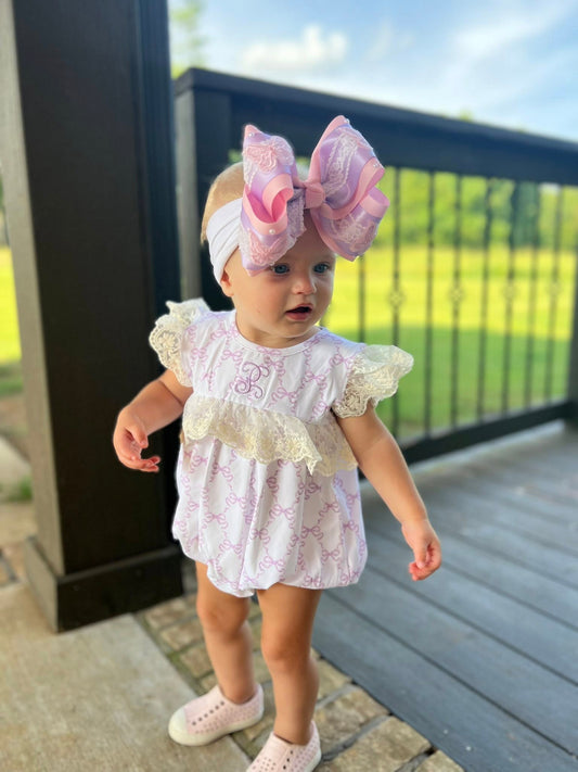 LAVENDER BOW TRELLIS GIRL BUBBLE