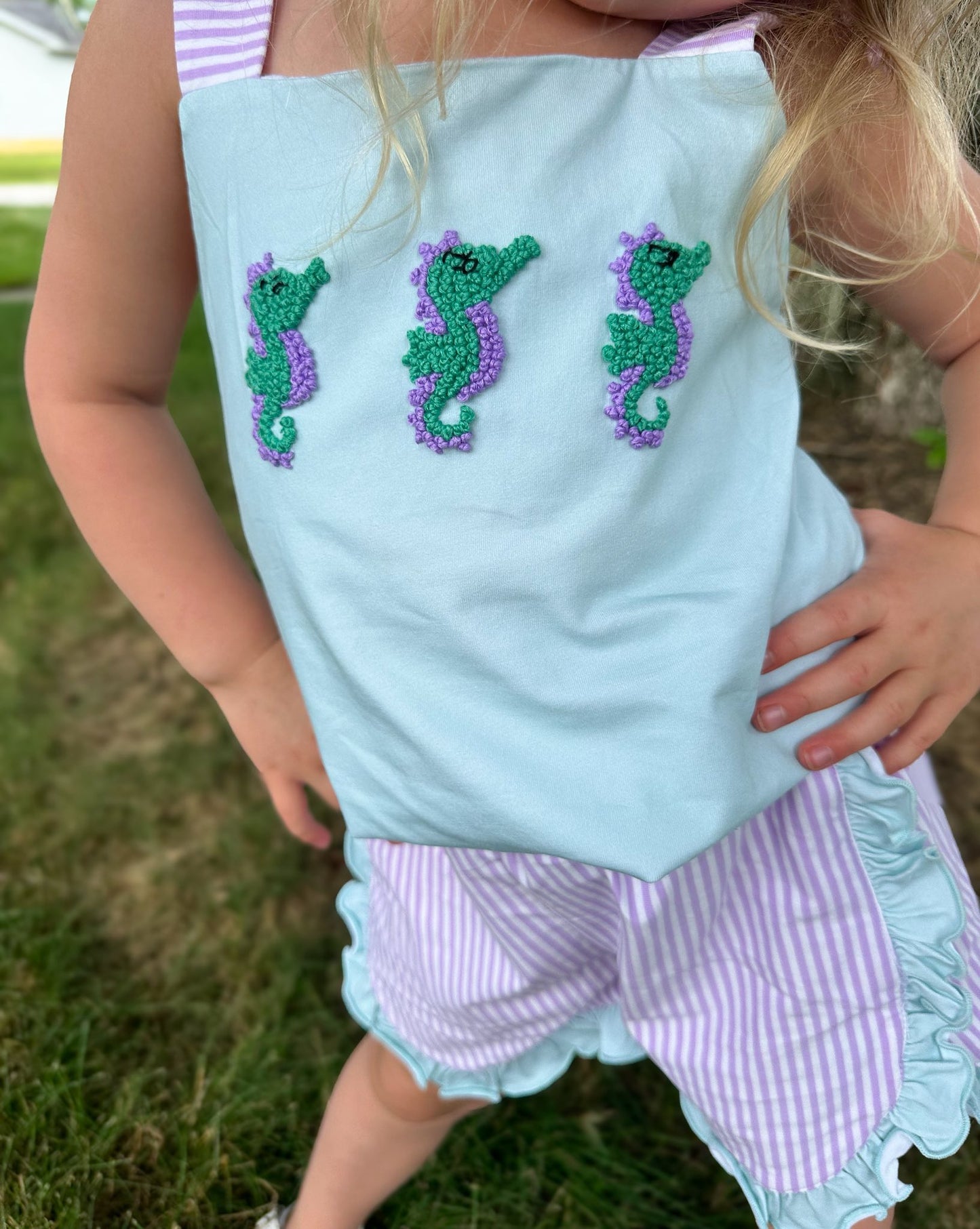 FRENCH KNOT SEAHORSES GIRL SHORT SET