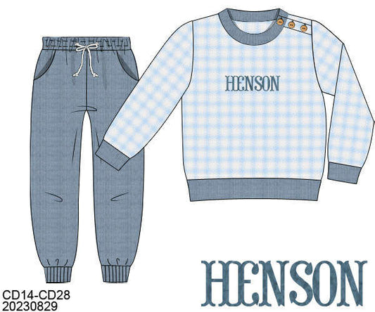 WS PO80: Boys Gingham Cardigan Pants Set