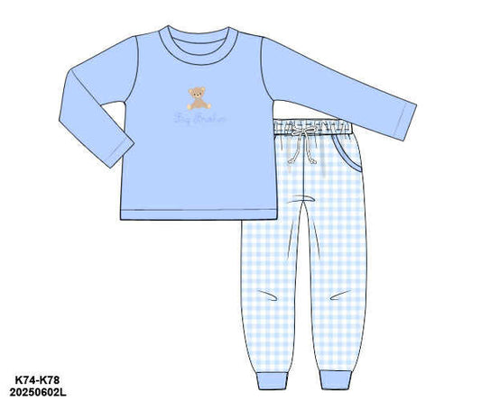 WS PO80: Boys Embroidered Bear Pants Set