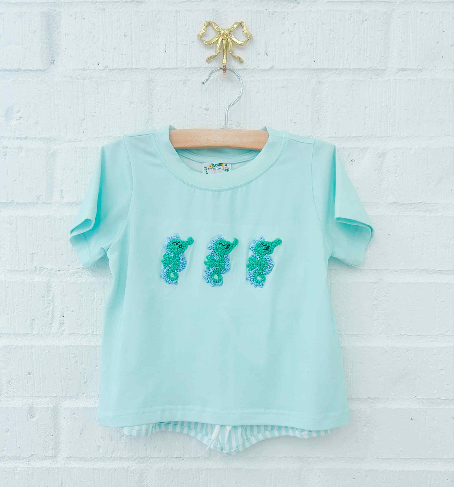 FRENCH KNOT SEAHORSES BOY SHORT SET